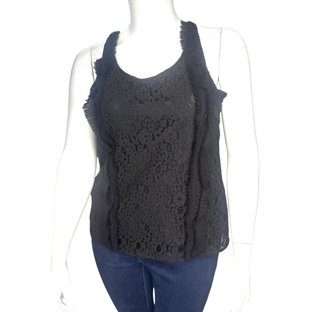 Sachin + Babi Anthropologie Tank Top L Silk Cotton Lace Black Whimsigoth - Picture 1 of 6